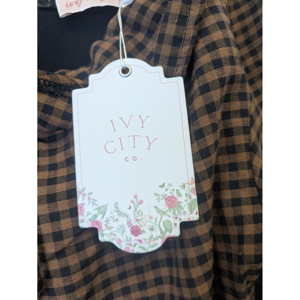 Ivy City Co Maple Women's Brown Gingham Check Midi Dress Size 2 NWT - Picture 8 of 14